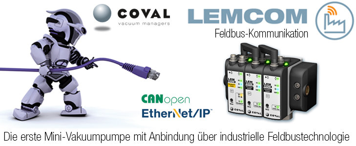 Mini-Vakuumpumpe mit Feldbus-Kommunikation EtherNet/IP und CANopen