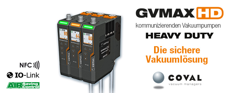 GVMAX HD, kommunizierende HEAVY DUTY Vakuumpumpen -COVAL - IO-Link - NFC