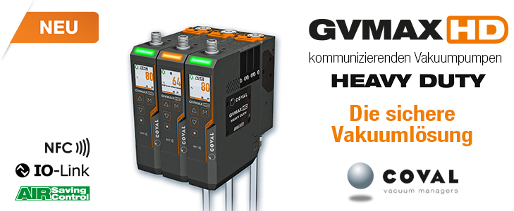 GVMAX HD, kommunizierende HEAVY DUTY Vakuumpumpen -COVAL - IO-Link - NFC