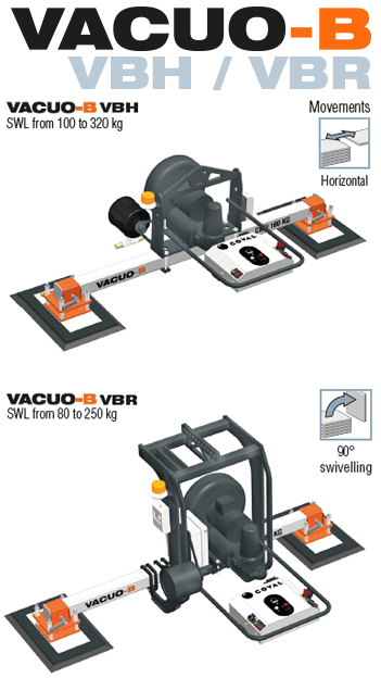 VACUO-B vacuum lifting devices, which are dedicated to handling heavy loads from 80 to 320 kg such as wooden panels VACUO-B vacuum lifting devices, which are dedicated to handling heavy loads from 80 to 320 kg such as wooden panels