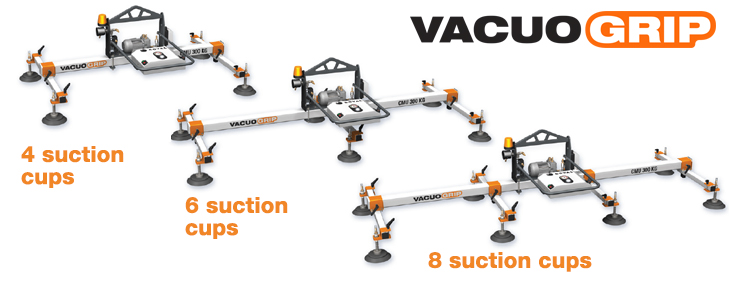 VACUOGRIP COVAL, horizontale Vakuum-Hebegeräte sind mit 4, 6 oder 8 Saugnäpfen erhältlich.